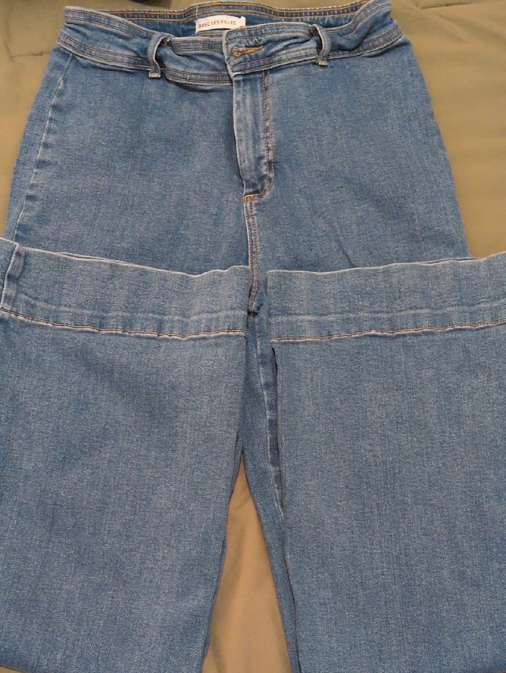 Avec Les Filles By Anthropology Light Blue Wide-Leg Jeans with Panel Detail